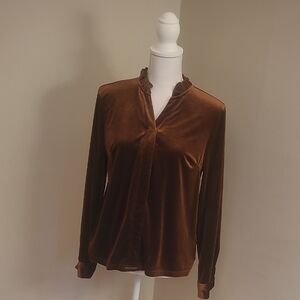 Long Sleeve Velvet-like Brown Shirt